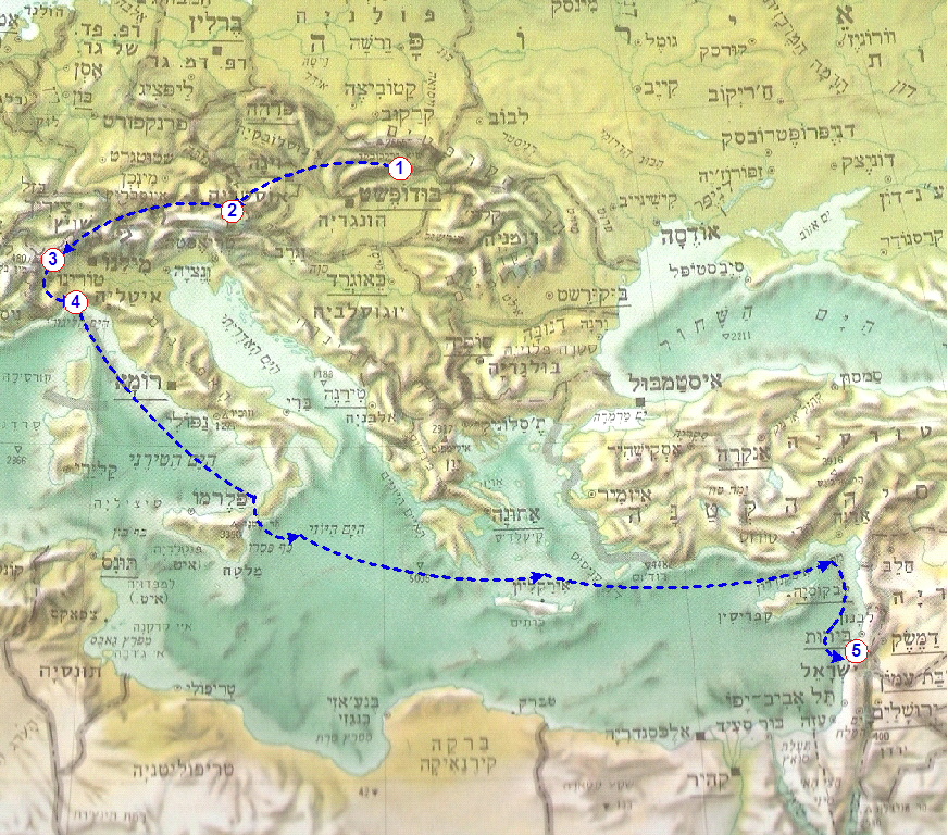 מסלול הדרך שעברה רחל בן חיים